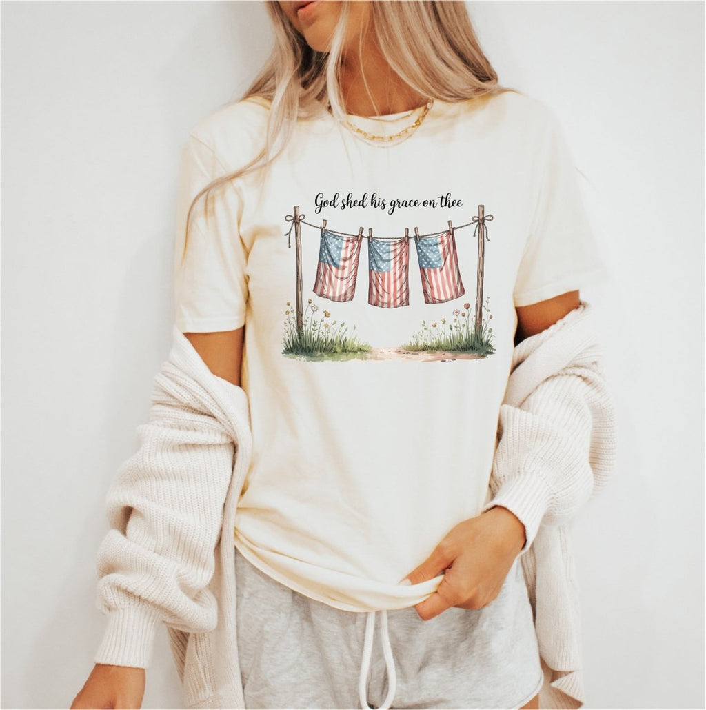 God Shed his Grace on Thee Patriotic DTF transfer - PrintPony