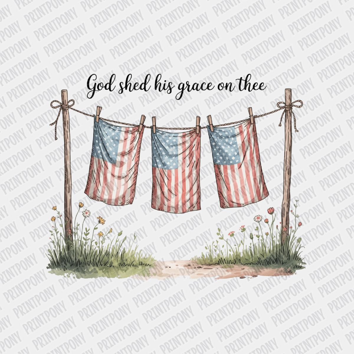 God Shed his Grace on Thee Patriotic DTF transfer - PrintPony