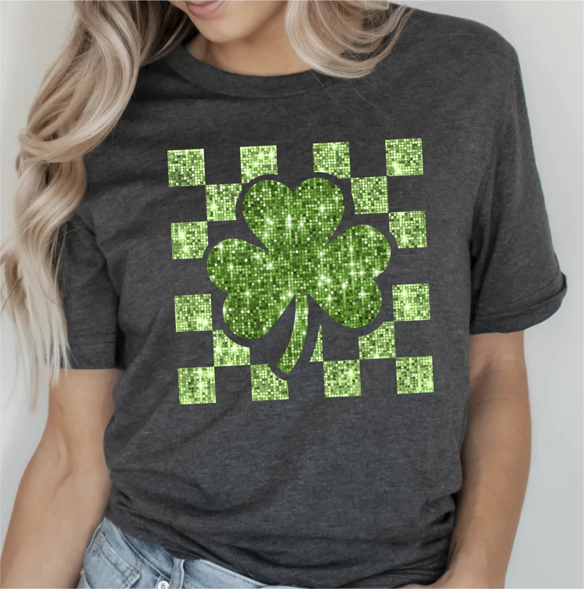 Green Faux Sequins Shamrock DTF Transfer - PrintPony