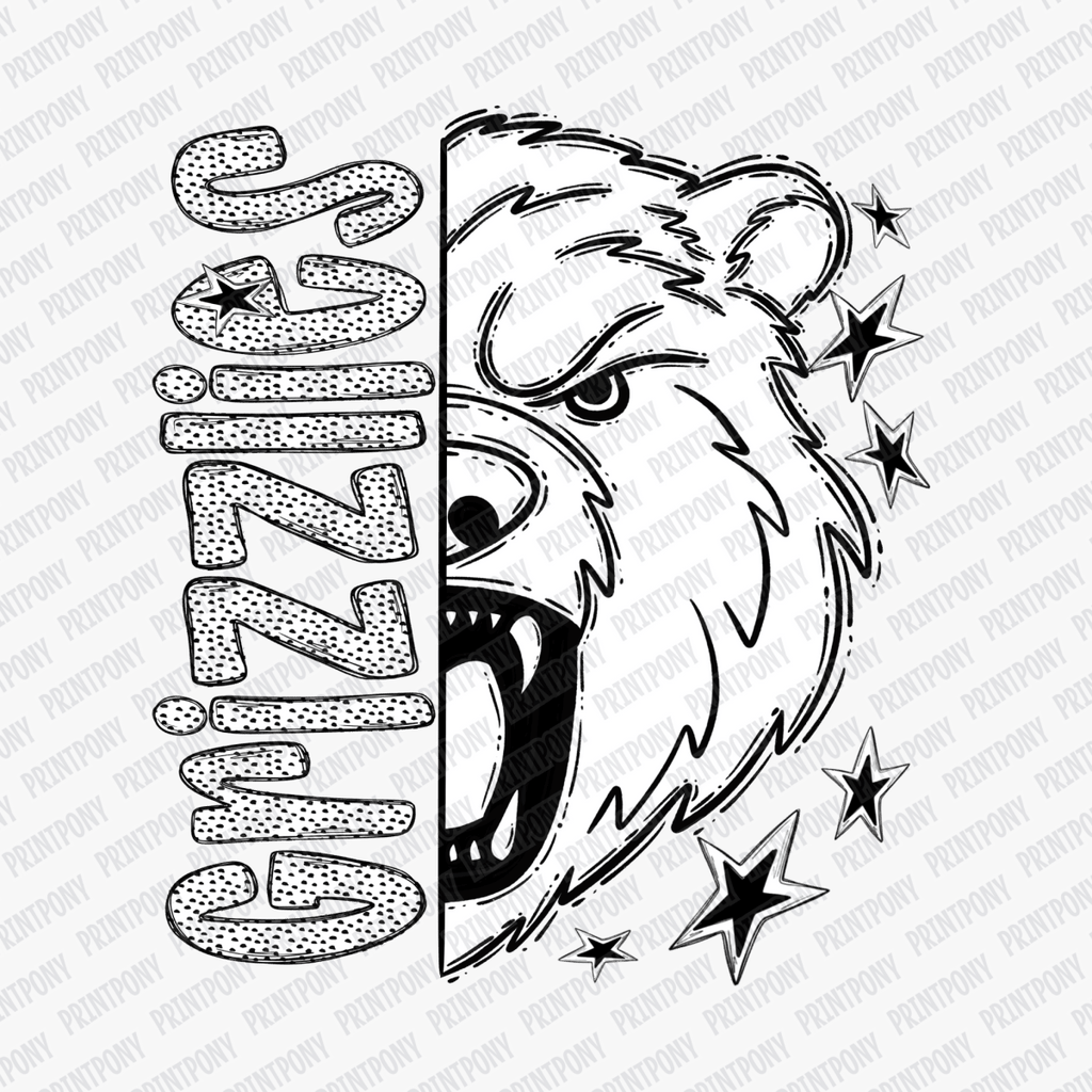 Grizzlies Mascot Dotted Design DTF Transfer - PrintPony™