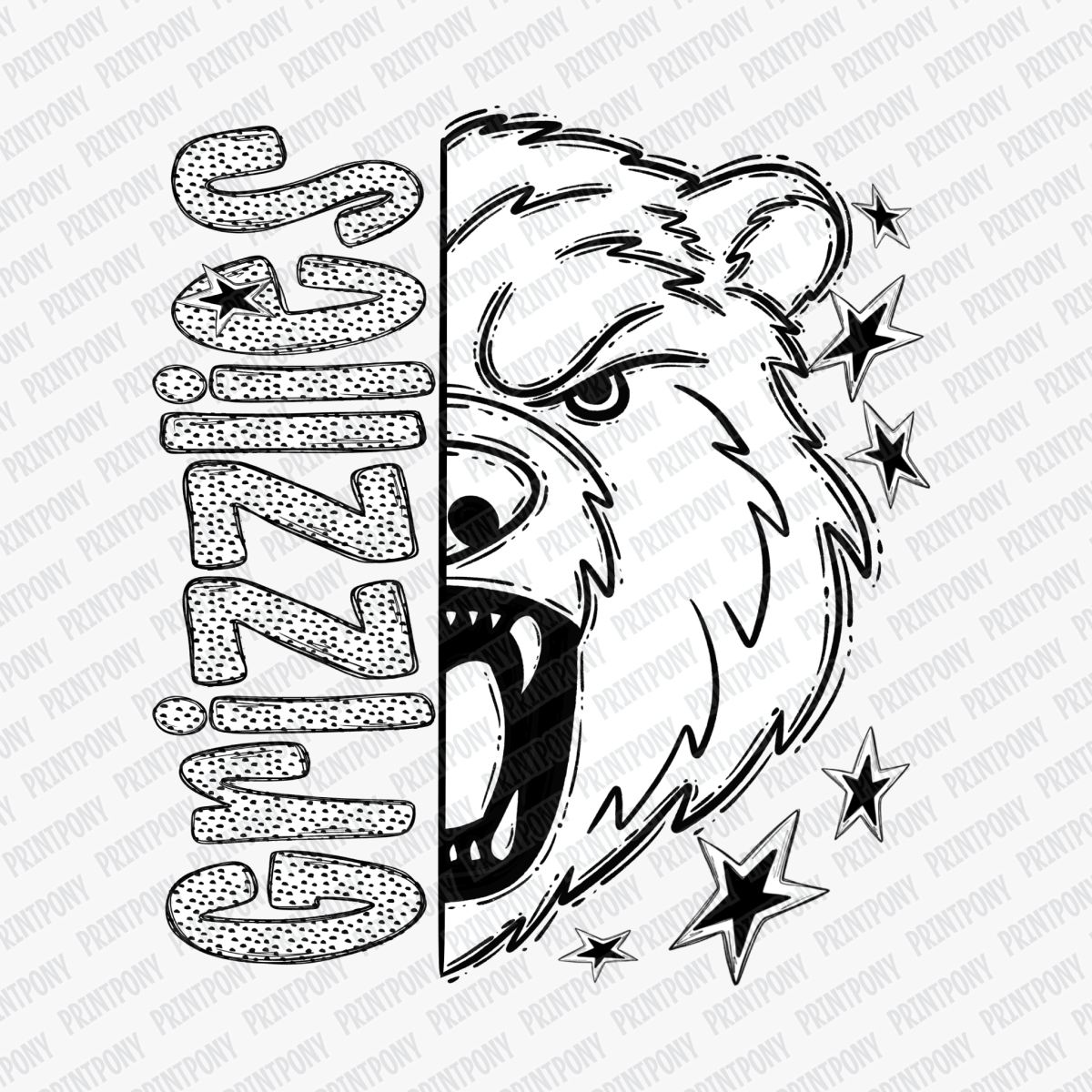 Grizzlies Mascot Dotted Design DTF Transfer - PrintPony™