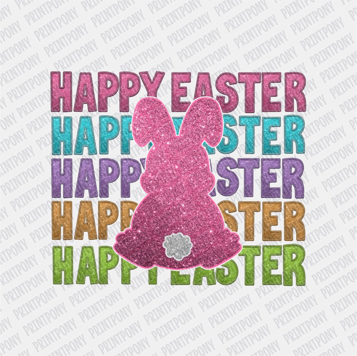 Happy Easter Faux Glitter Bunny DTF Transfer - PrintPony