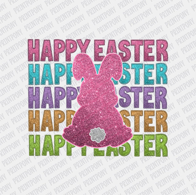 Happy Easter Faux Glitter Bunny DTF Transfer - Print Pony™