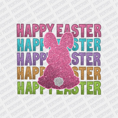 Happy Easter Faux Glitter Bunny DTF Transfer - Print Pony™