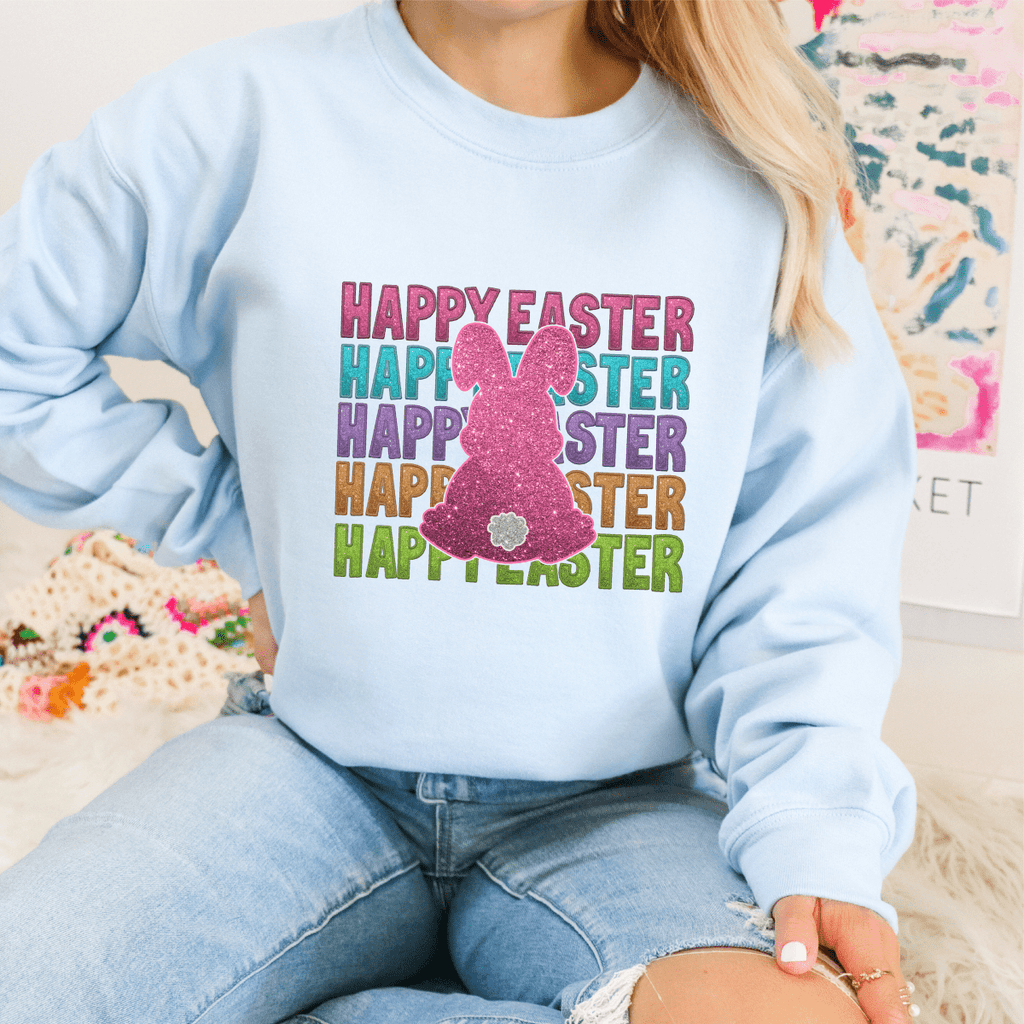 Happy Easter Faux Glitter Bunny DTF Transfer - PrintPony