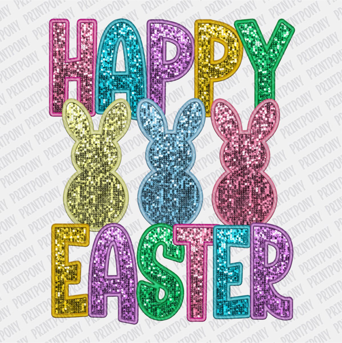 Happy Easter Faux Sequin DTF Transfer - Print Pony