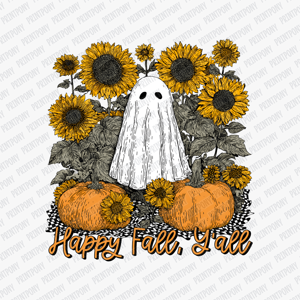Happy Fall Y'all Ghost and pumpkins - DTF Transfer - PrintPony™