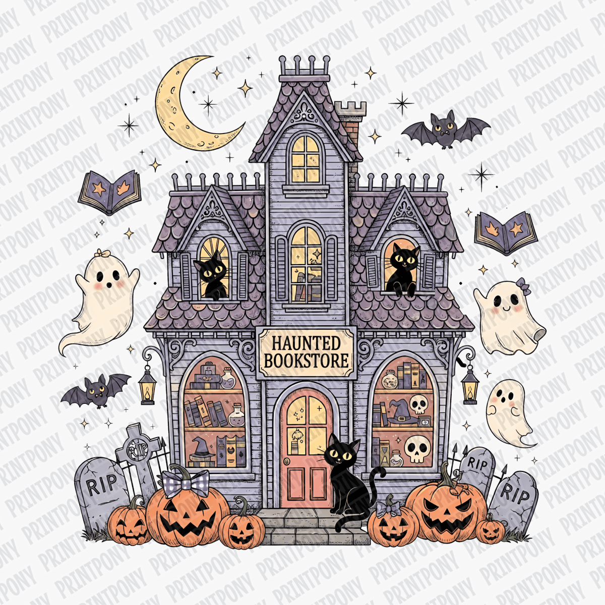 Haunted Bookstore Halloween DTF Transfer - PrintPony™