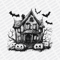 Haunted House with Bats and Pumpkins DTF Transfer - PrintPony