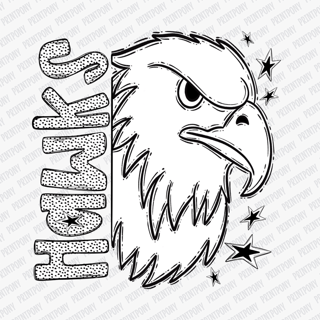 Hawks Mascot Dotted Design DTF Transfer - PrintPony