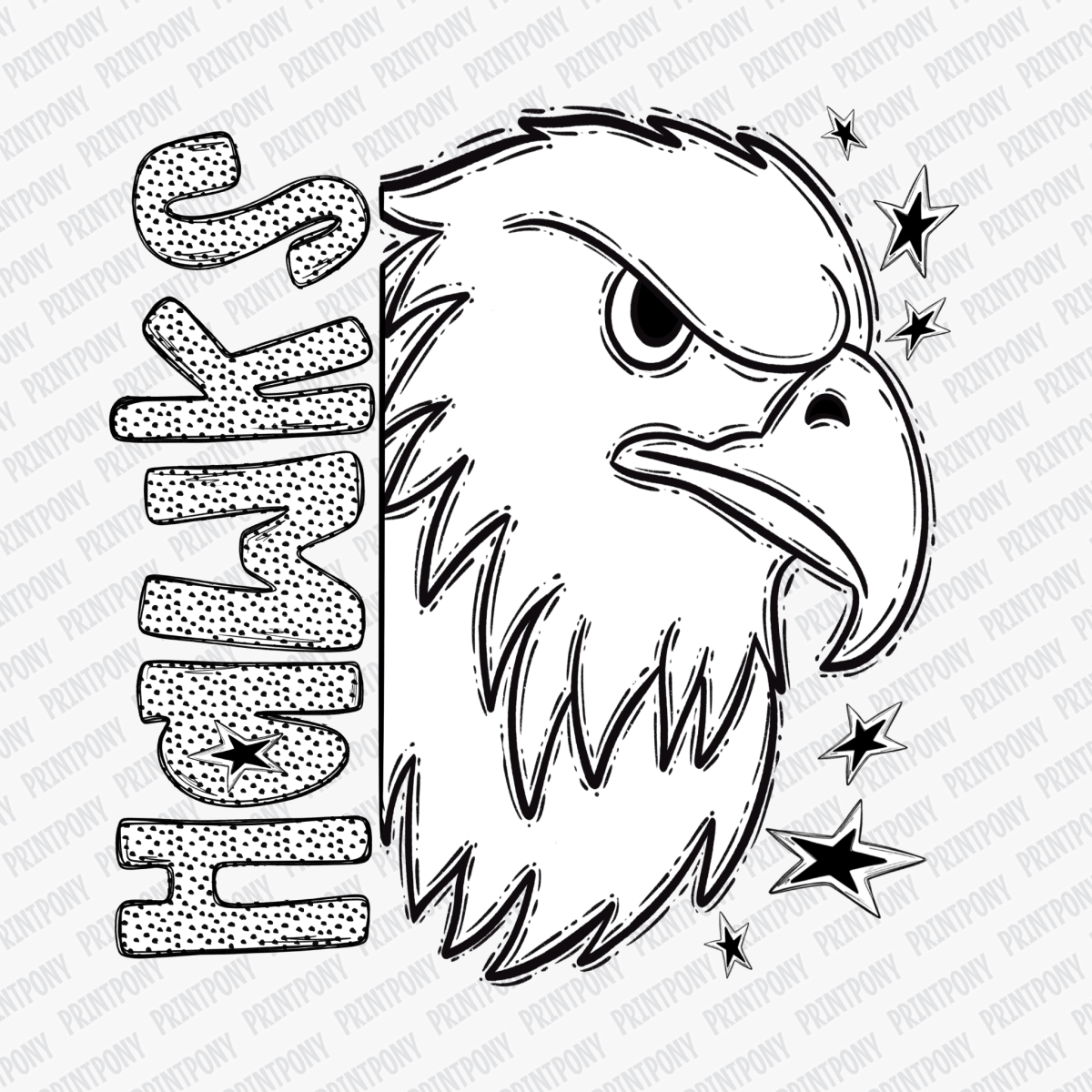 Hawks Mascot Dotted Design DTF Transfer - PrintPony