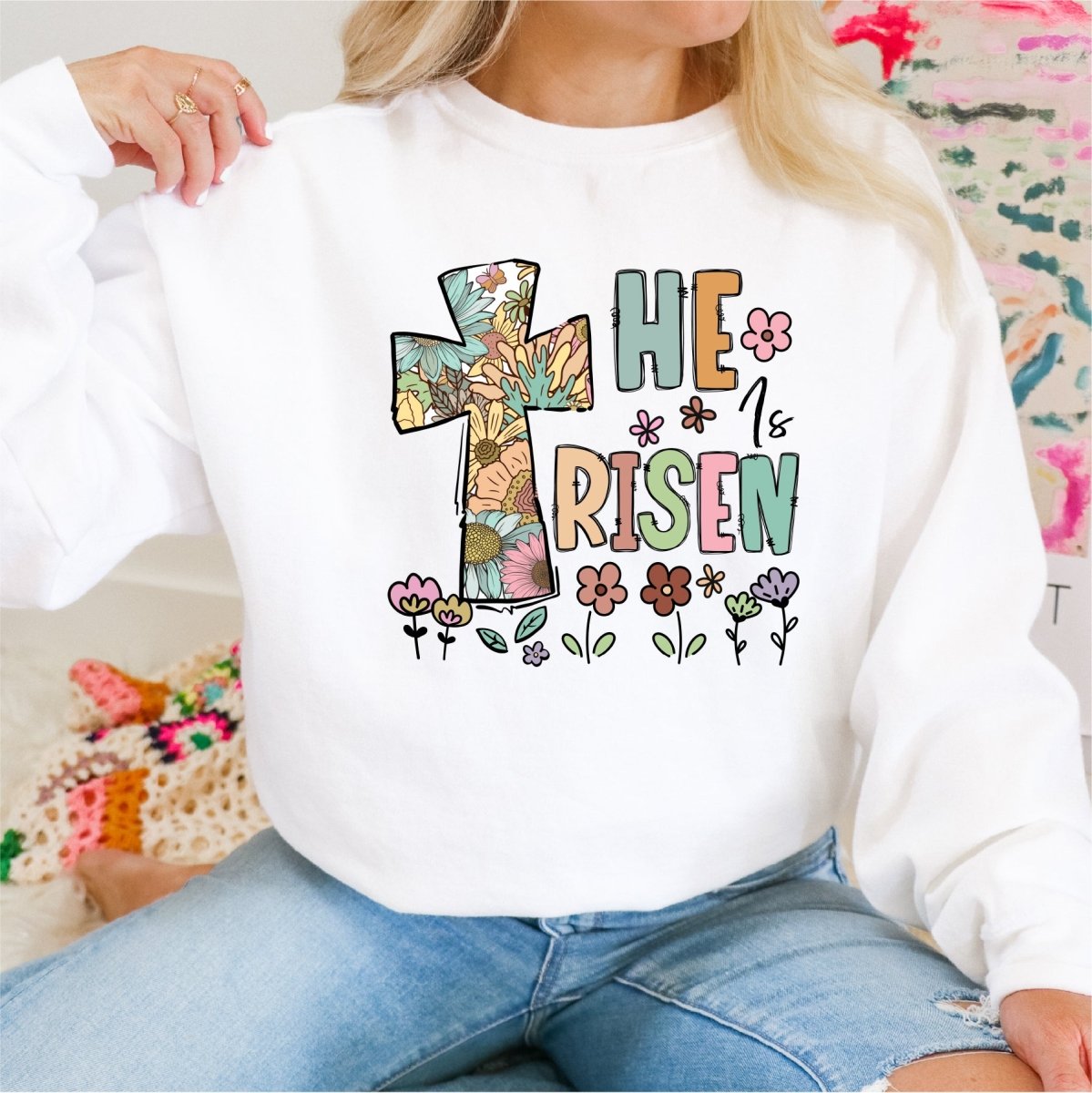 He is Risen Floral Cross DTF Transfer - Print Pony™