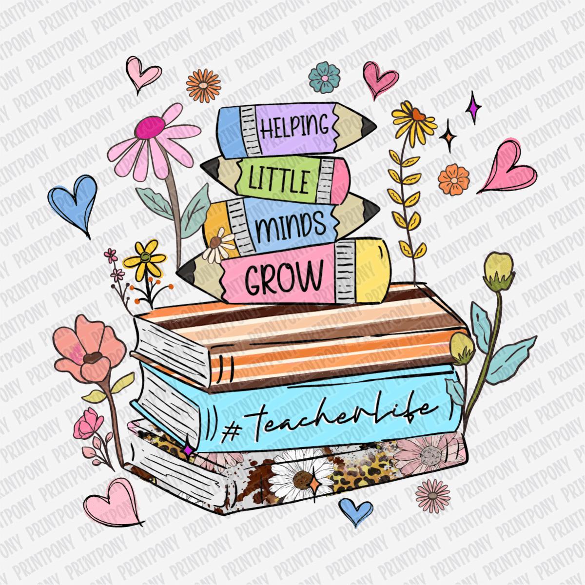 Helping Little Minds Grow Floral DTF Transfer - PrintPony