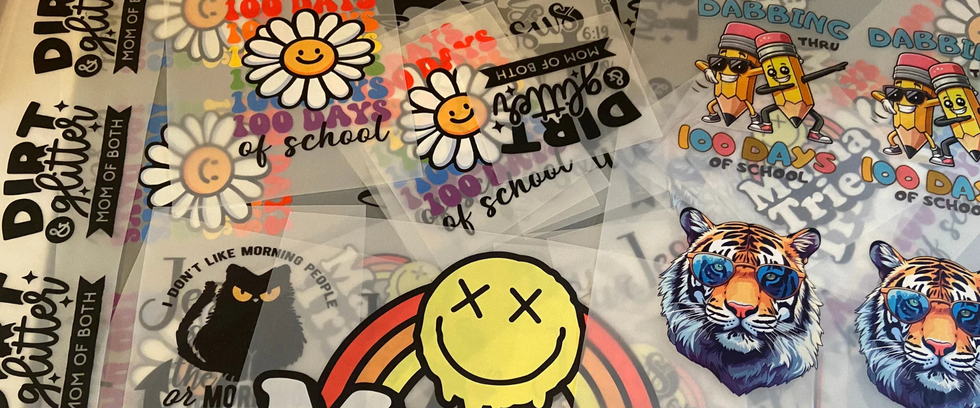 Image shows multiple DTF transfers by PrintPony