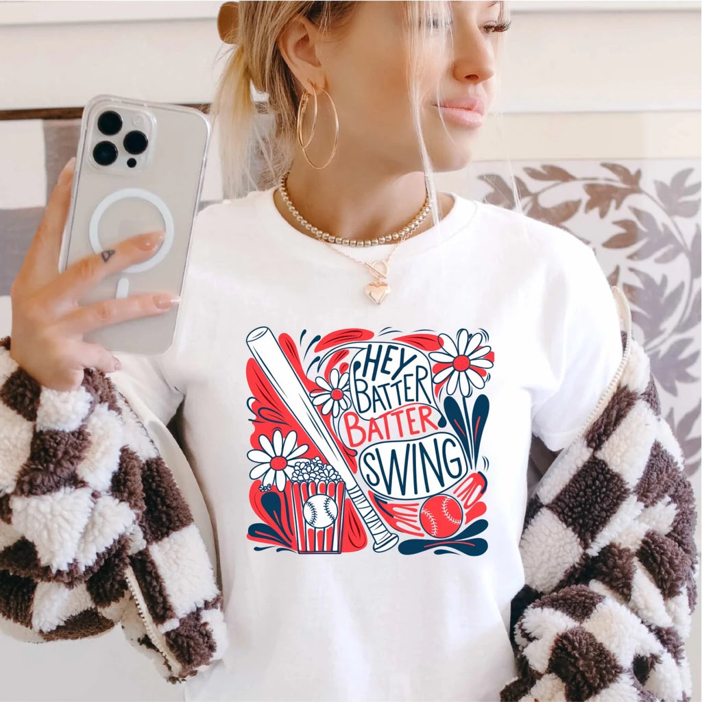 Hey Batter Batter Swing Floral Baseball DTF Transfer - PrintPony