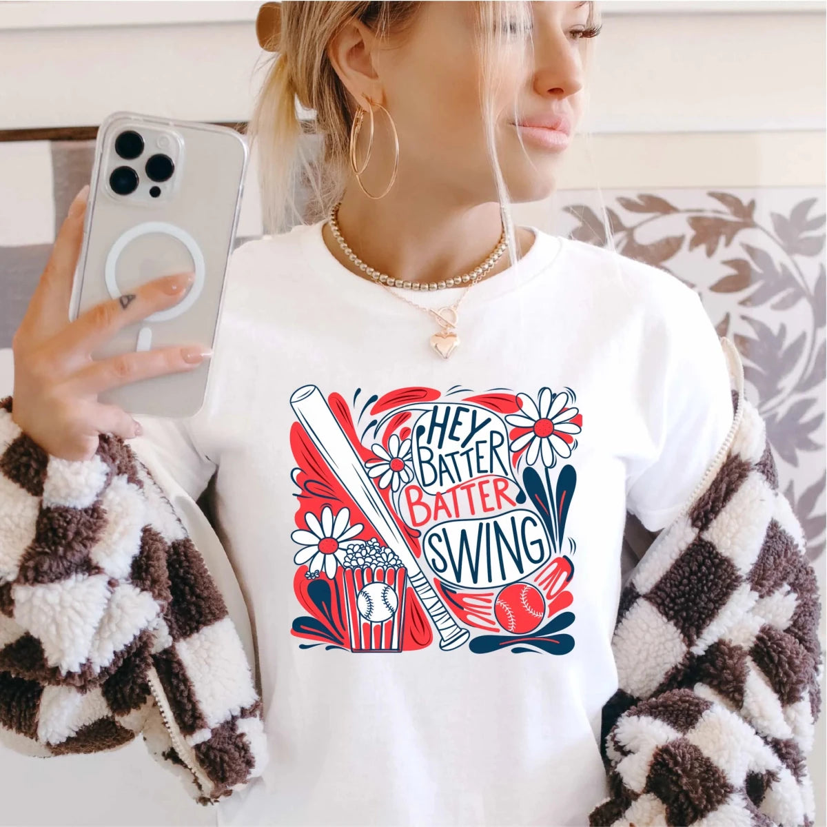 Hey Batter Batter Swing Floral Baseball DTF Transfer - PrintPony