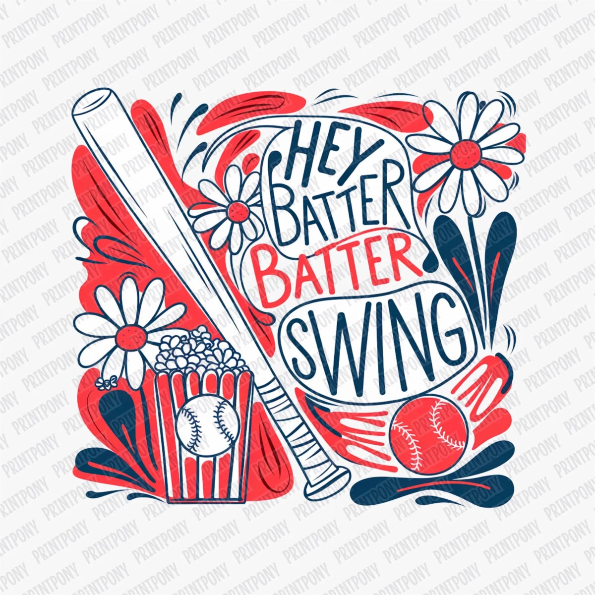 Hey Batter Batter Swing Floral Baseball DTF Transfer - PrintPony