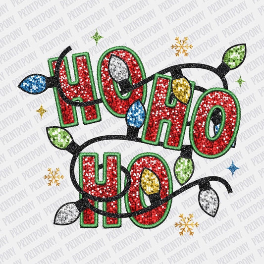 Ho, Ho, Ho Faux embroidered Christmas Lights DTF Transfer - Print Pony‚Ñ¢