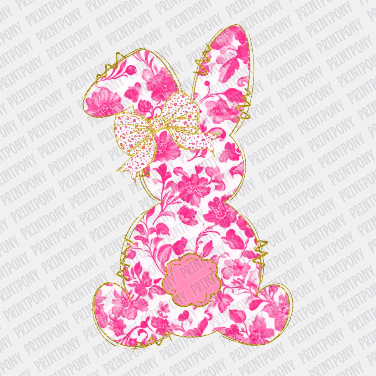 Hot Pink Floral Bunny DTF transfer - PrintPony
