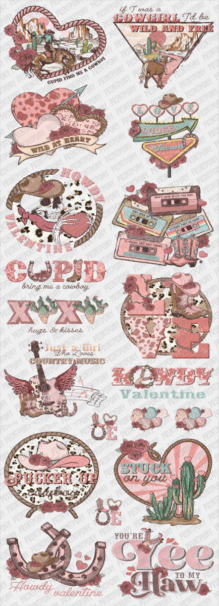 Howdy Ya'll Western Valentines Premade DTF Gang Sheet 22"X72" - Print Pony™