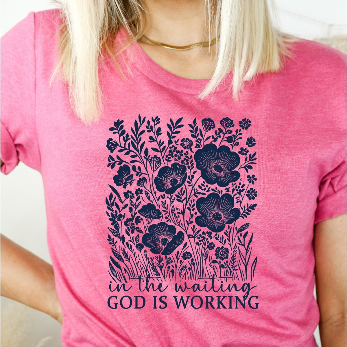 In The Waiting, God Is Working (Navy) - DTF Transfer - PrintPony