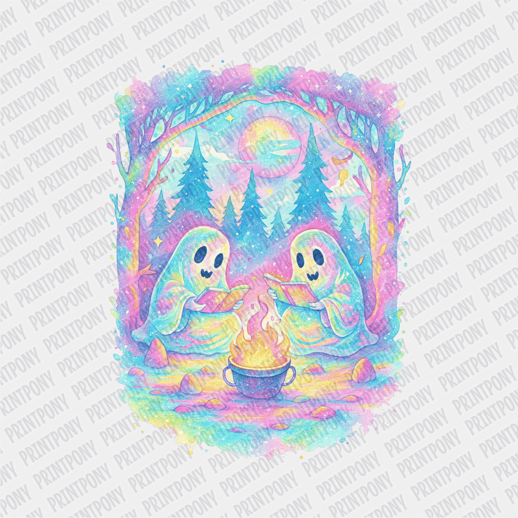 Iridescent Campfire Ghost Scene Halloween DTF Transfer - PrintPony