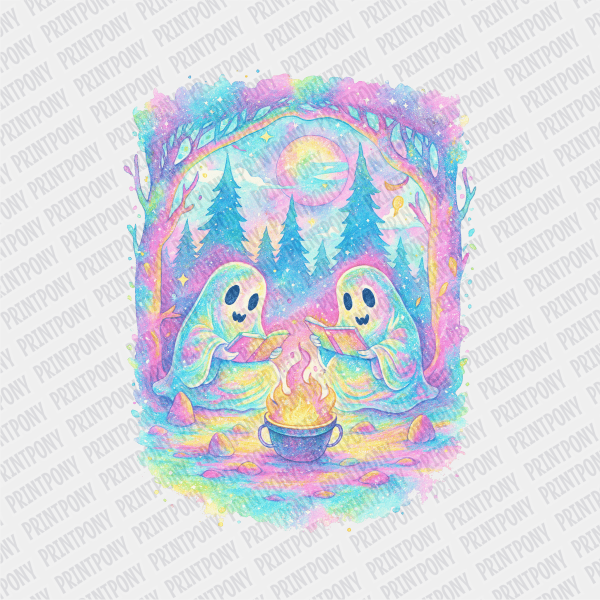 Iridescent Campfire Ghost Scene Halloween DTF Transfer - PrintPony