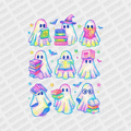 Iridescent Ghosts with Books Halloween DTF Transfer - PrintPony