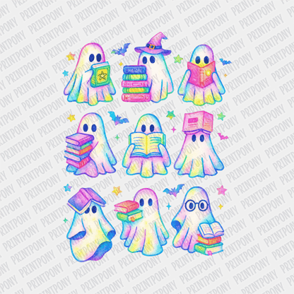 Iridescent Ghosts with Books Halloween DTF Transfer - PrintPony™