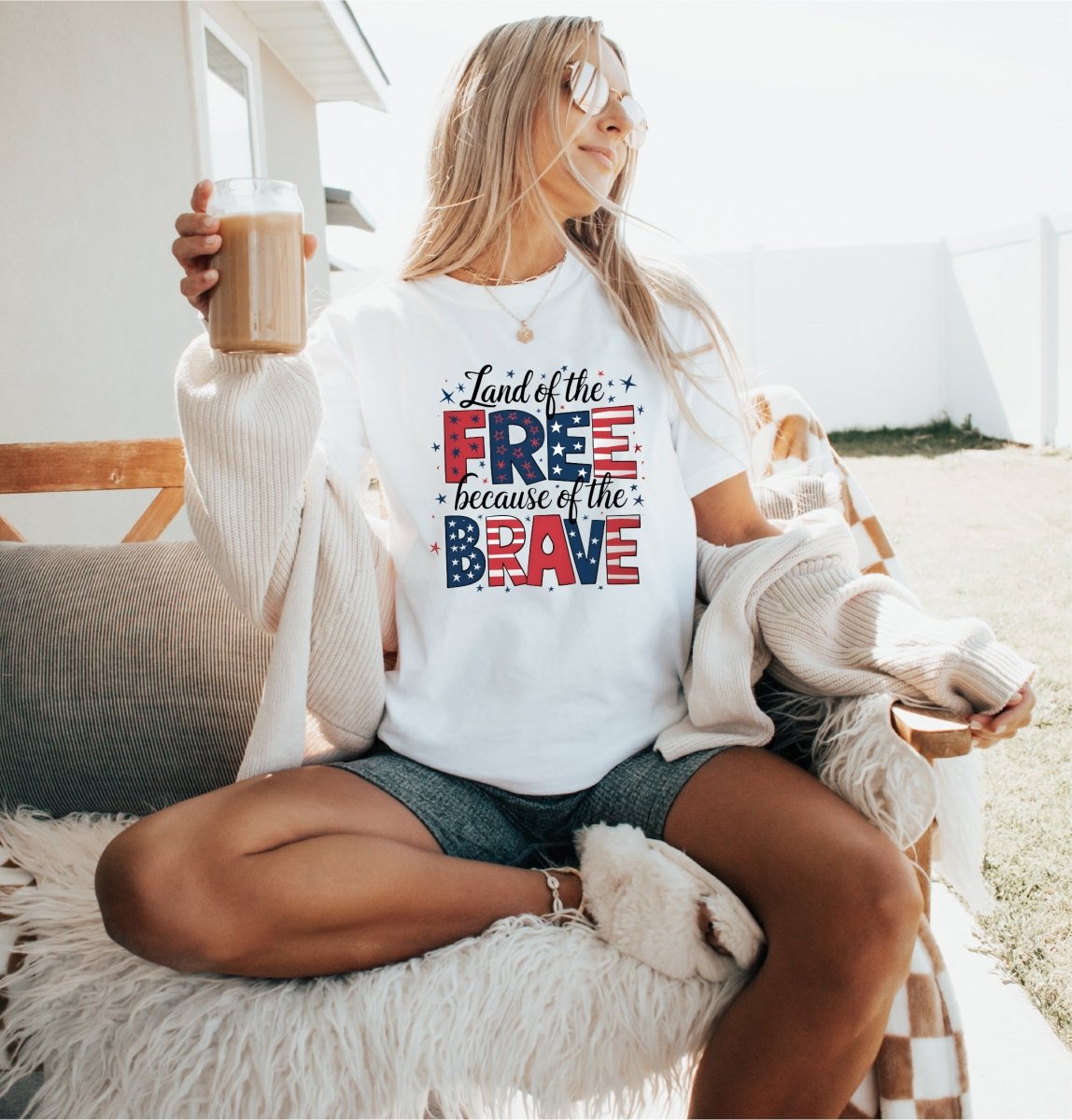 Land of the Free because of the Brave Patriotic DTF transfer - PrintPony