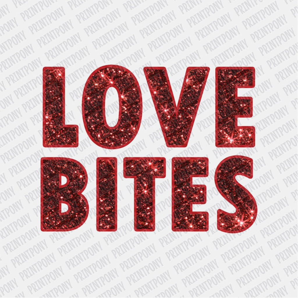 Love Bites Red Sparkly Faux Sequin Letters DTF Transfer - PrintPony