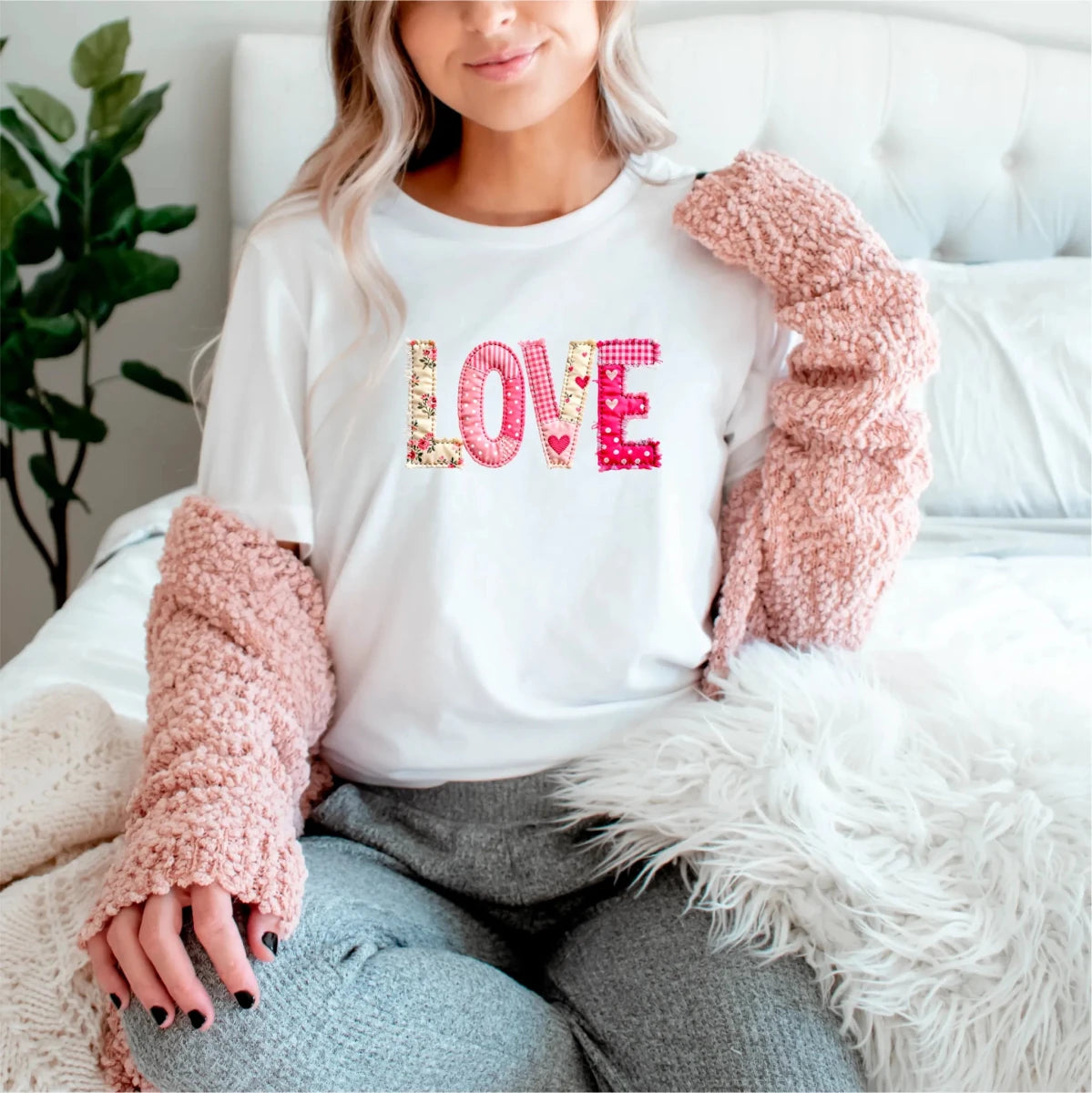 Love Faux Quilted Letters Valentine DTF Transfer - PrintPony