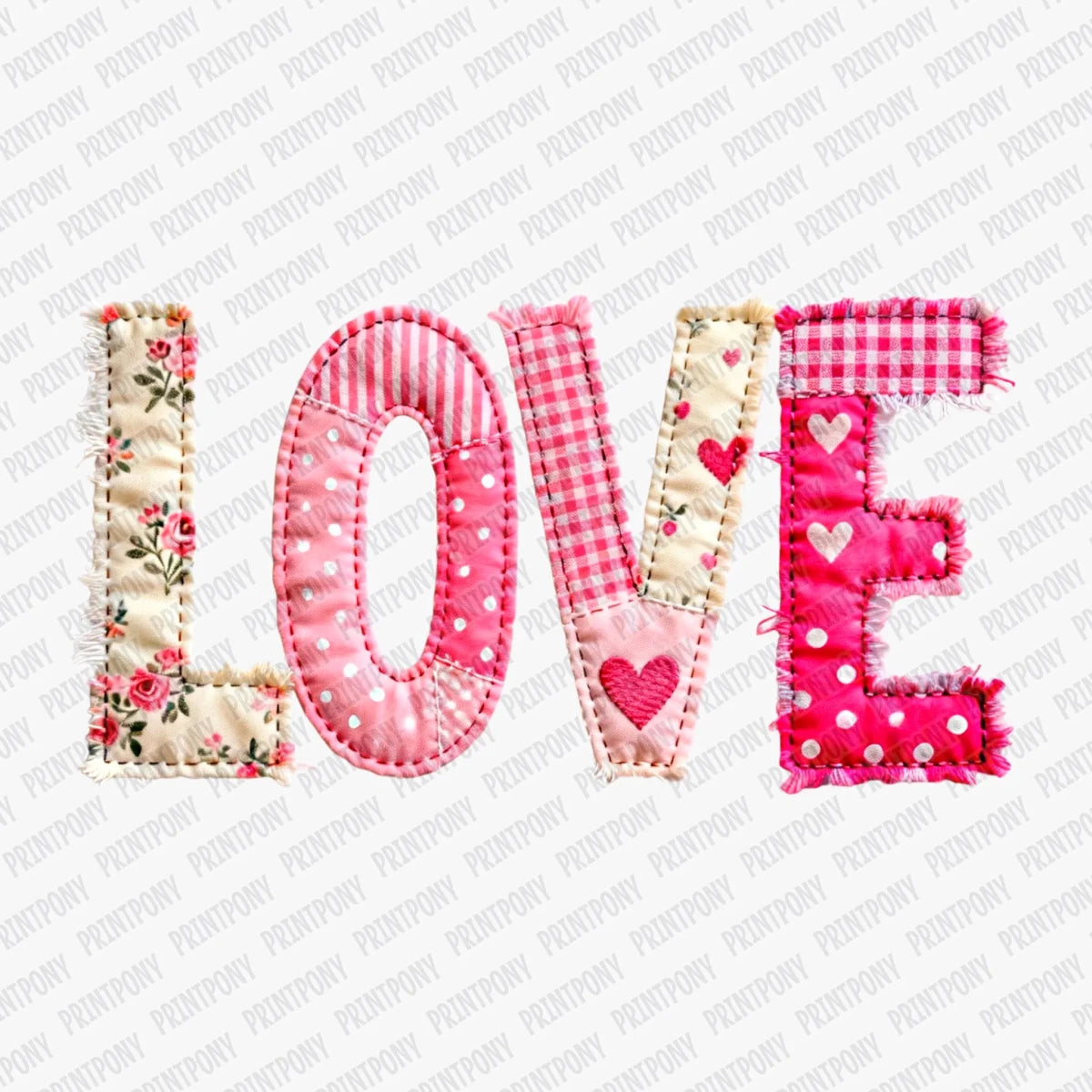 Love Faux Quilted Letters Valentine DTF Transfer - PrintPony