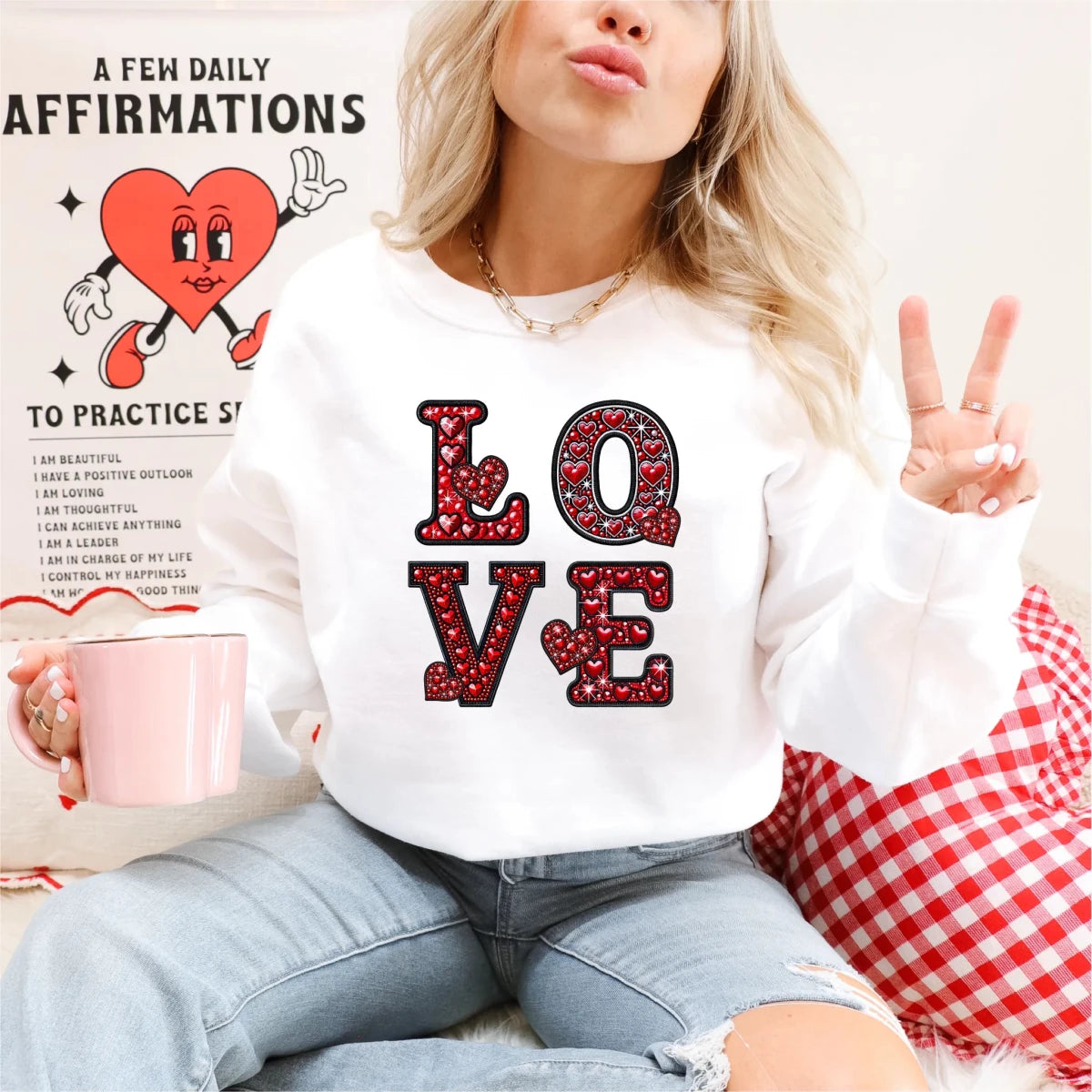 Love Faux Rhinestone Valentine's DTF Transfer - PrintPony