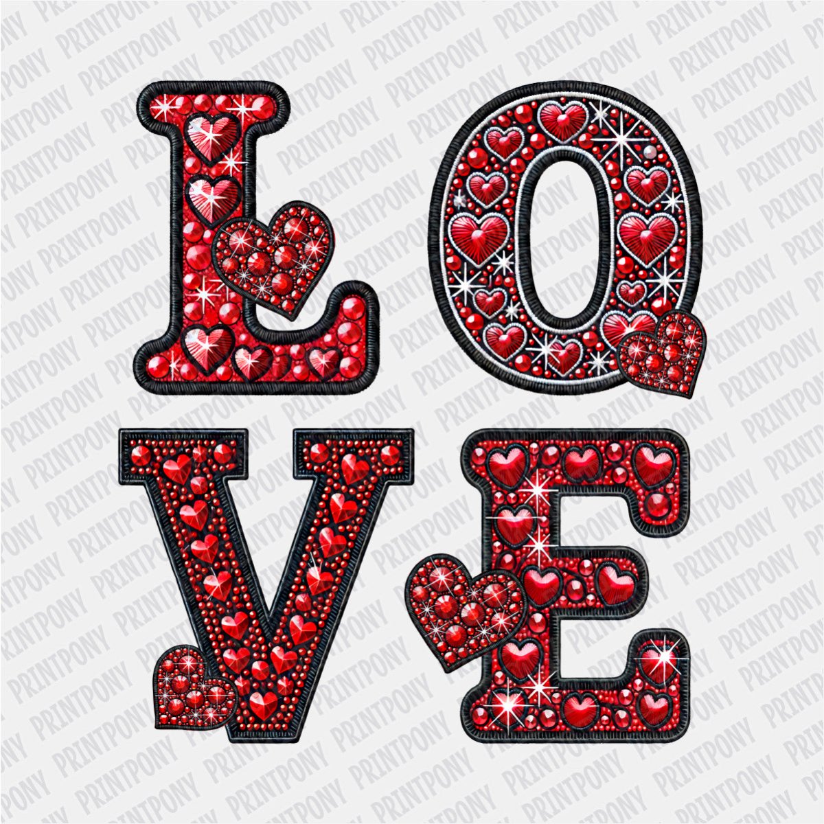 Love Faux Rhinestone Valentine's DTF Transfer - PrintPony