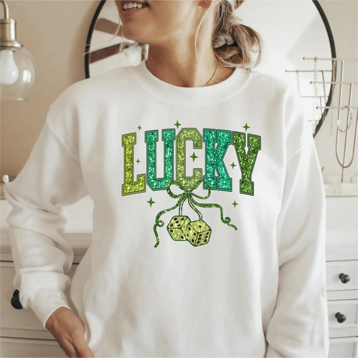 Lucky Dice Faux Sequins and Embroidered St. Patrick's DTF Transfer - PrintPony