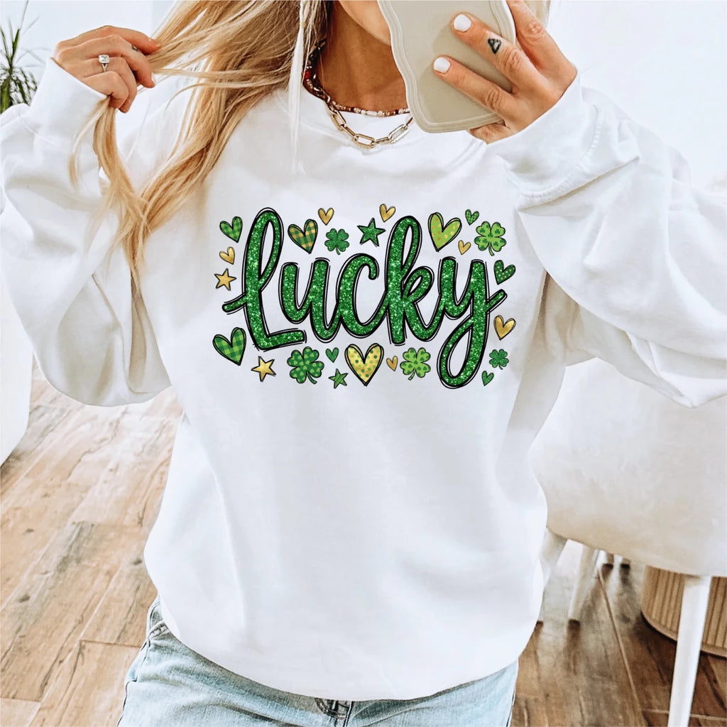 Lucky Hearts, Stars, and Shamrocks Faux Glitter DTF Transfer - PrintPony