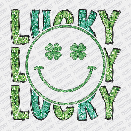 Lucky Smiley Face Faux Sequins St. Patrick's DTF Transfer - Print Pony™