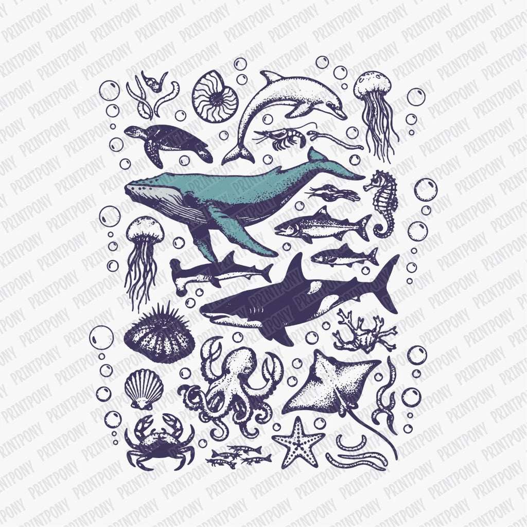 Marine Life Collage DTF Transfer - PrintPony