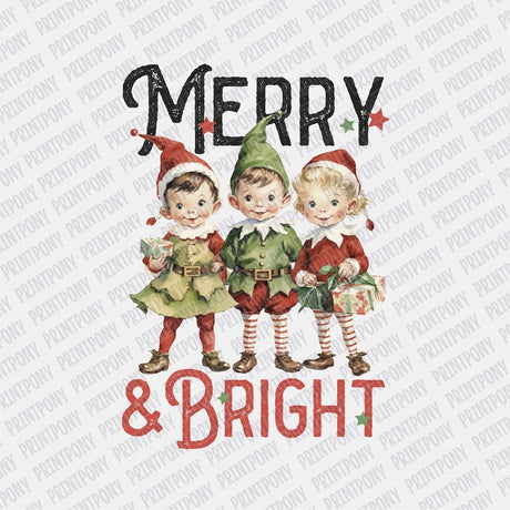 Merry and Bright Elves DTF transfer - Print Pony‚Ñ¢