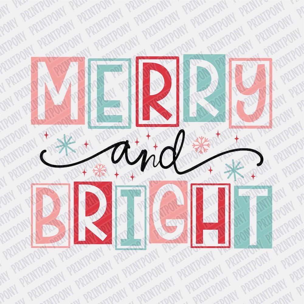 Merry and Bright Vintage DTF transfer - Print Pony‚Äö√ë¬¢