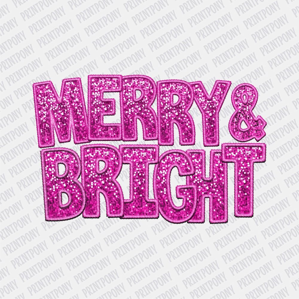 Merry & Bright Faux embroidery Sequins DTF transfer - Print Pony‚Äö√ë¬¢