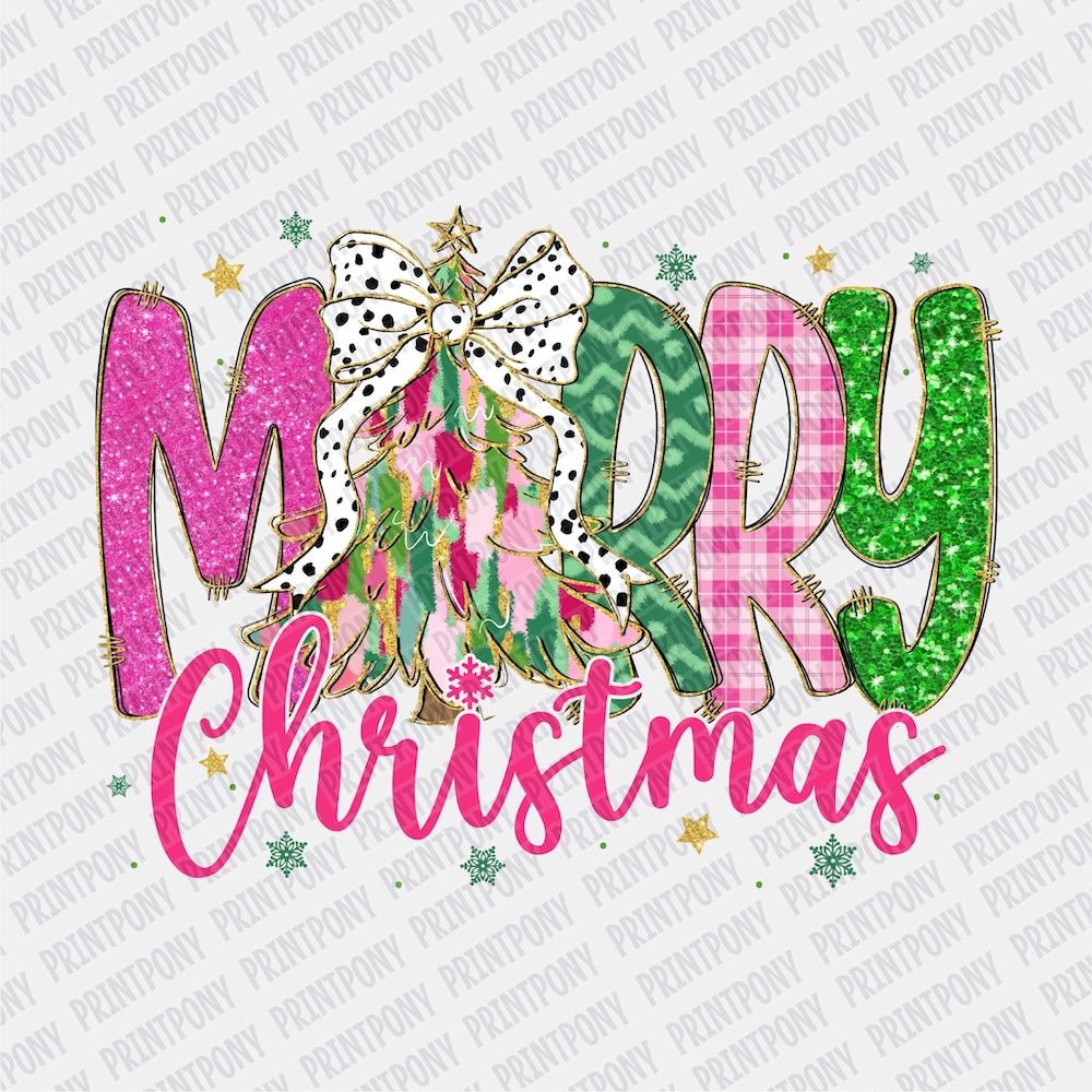 Merry Christmas Coquette Pink and Green DTF transfer - Print Pony‚Äö√ë¬¢