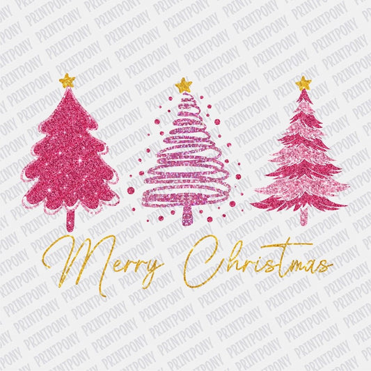 Merry Christmas Faux Glitter Trees DTF transfer - Print Pony‚Ñ¢