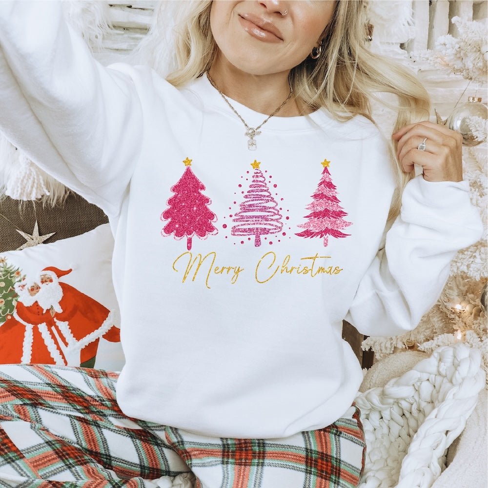 Merry Christmas Faux Glitter Trees DTF transfer - PrintPony¬Æ