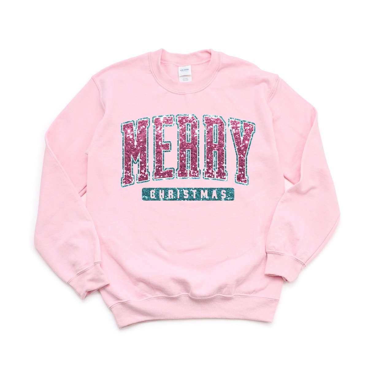 Merry Christmas Faux Sequins Teal and Pink DTF transfer - PrintPony¬Æ