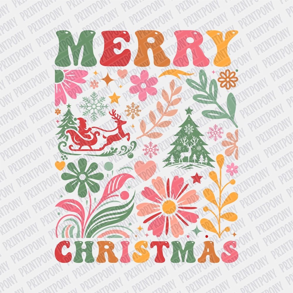 Merry Christmas Floral DTF transfer - Print Pony‚Äö√ë¬¢