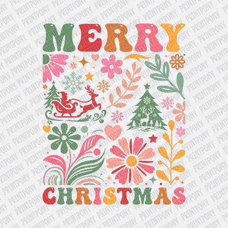 Merry Christmas Floral DTF transfer - Print Pony‚Ñ¢