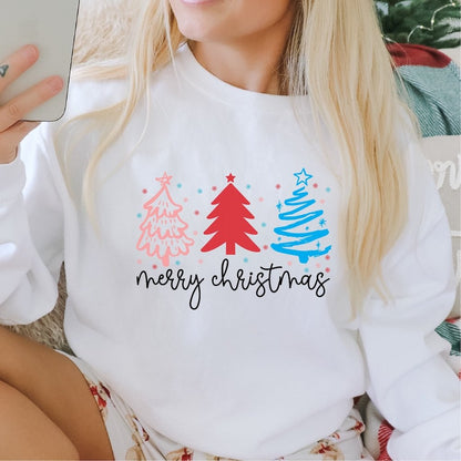 Merry Christmas pink, red, and blue Christmas Trees DTF transfer - PrintPony®