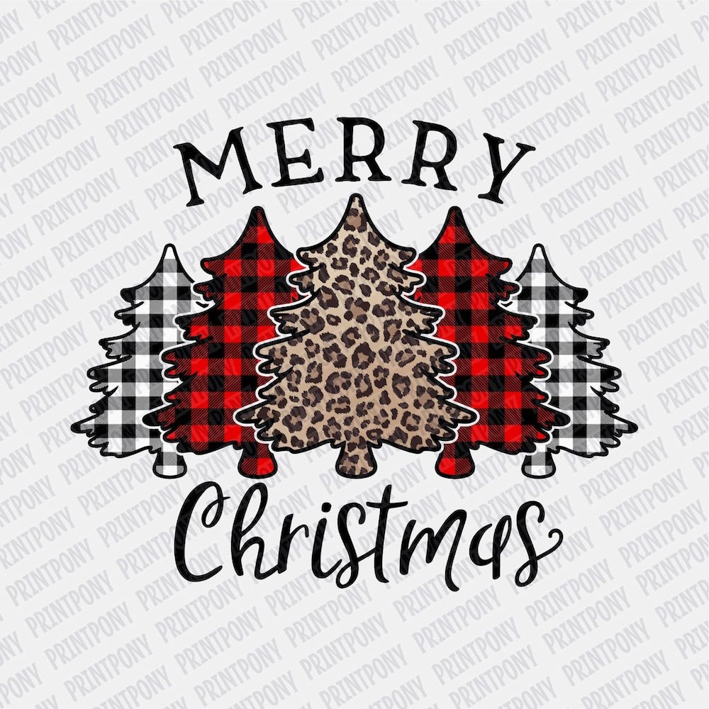 Merry Christmas Plaid & Cheetah print trees DTF transfer - PrintPony